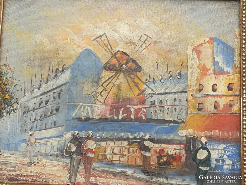 Windmill in the city - unknown artist - marked oil / canvas painting