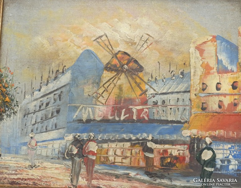 Windmill in the city - unknown artist - marked oil / canvas painting