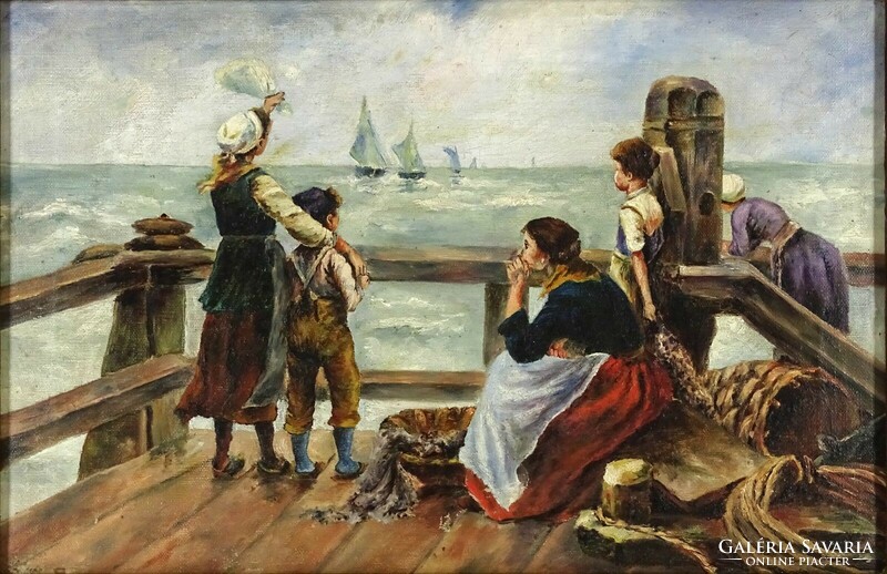 1K318 XX. századi flamand művész : Kikötőben