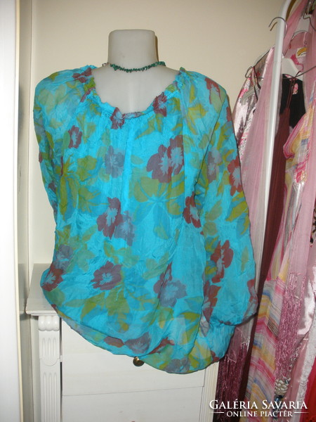 Fluffy airy silk top, turquoise