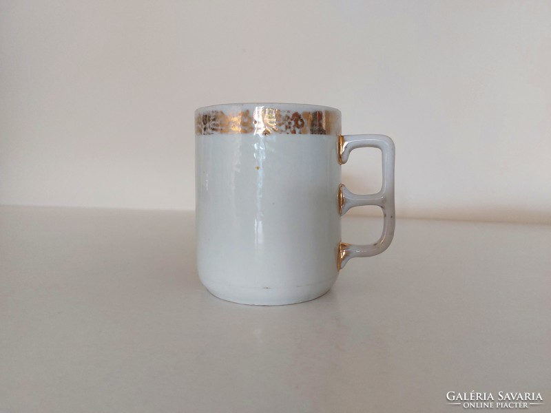 Régi aranyozott vintage fehér porcelán bögre szecessziós teás csésze
