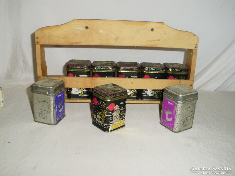Retro fa fali fűszertartó lemez doboz fűszertatókkal