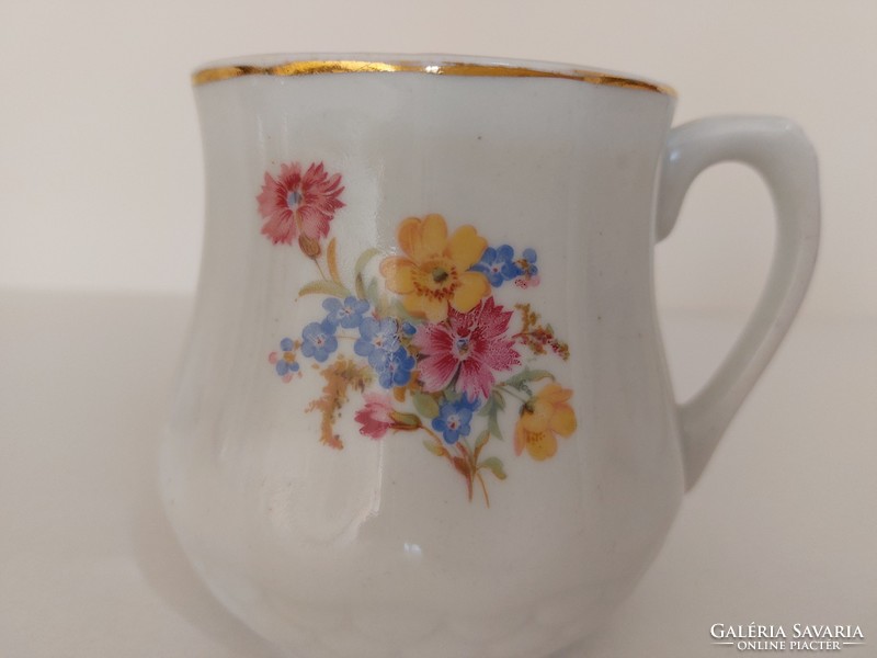 Old drasche porcelain mug, folk teacup with flowers