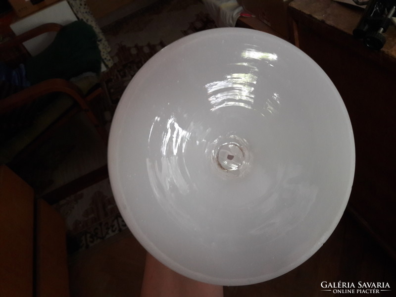 Antik régi asztali petróleum lámpa szakított fújt tejüveg test jelzett cilinder 19.sz nagyméretű