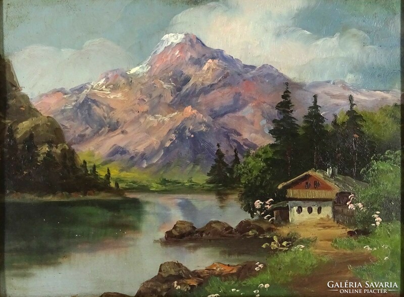 1K317 xx. 19th century European artist: waterfront retreat at the foot of the Alps