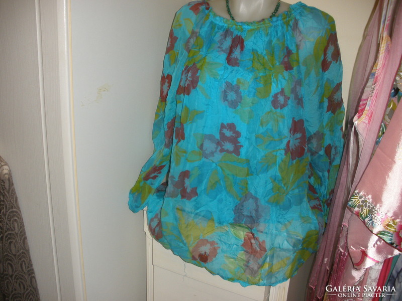 Fluffy airy silk top, turquoise