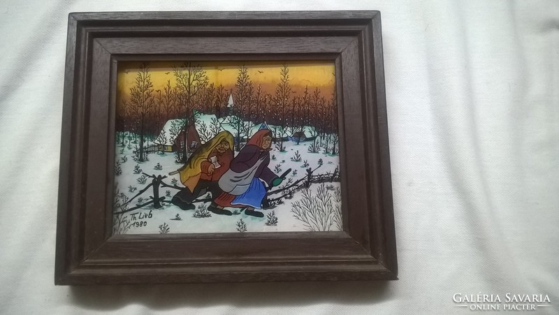 (K) beautiful glass painting, marked with a 20x17 cm frame