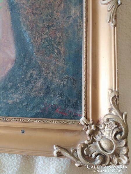 Sigismund the Raven: antique oil painting in blonde frame 52 x 42 cm