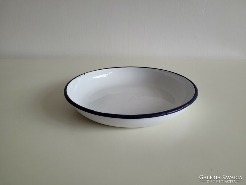 Vintage régi zománcos kék fehér Bonyhád zománcozott tányér tál