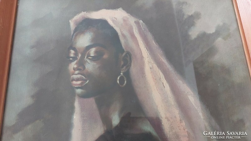 (K) Breznay Ilona szép portré festménye 42x53 cm kerettel