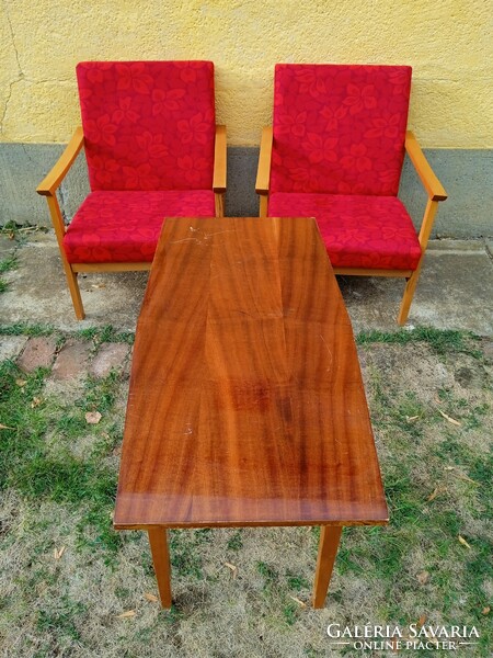 Pair of armchairs + table retro design mid-century