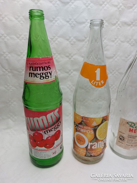 Retro címkés üdítős üveg Olympos Orange Róna Meggy Rumos Meggy 1 literes régi palack