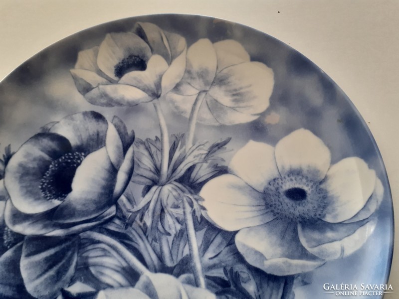 Régi tányér francia porcelán Limoges réti boglárka mintás dísztányér kék fehér virágos kistányér