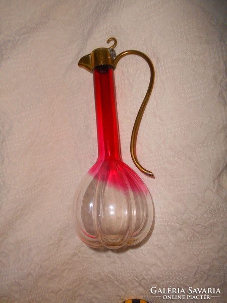 Antique art nouveau glass decanter with copper lid