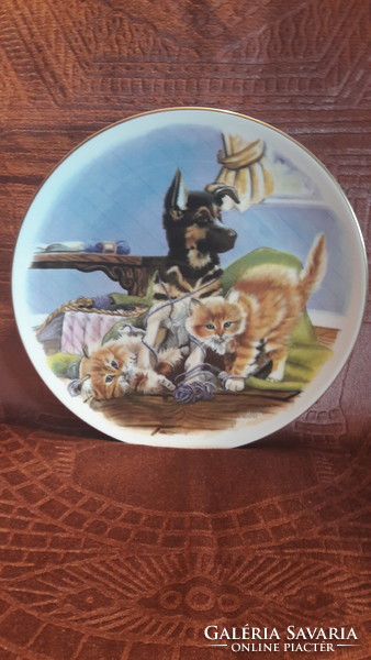 Dog and cat porcelain plate, wall plate (l2915)