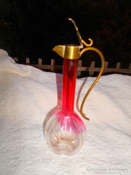 Antique art nouveau glass decanter with copper lid