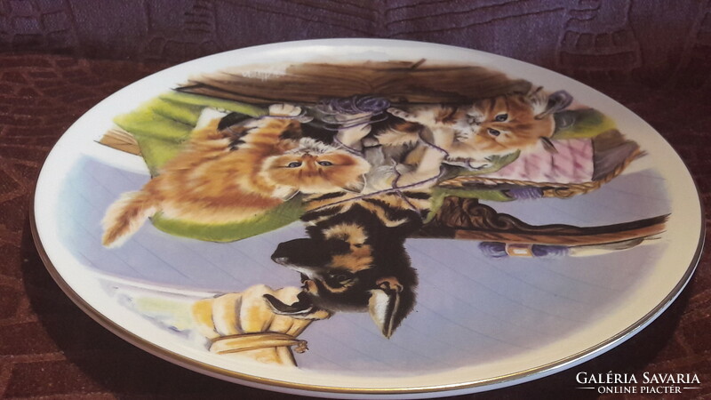 Kutyás és macskás porcelán tányér, falitányér (L2915)