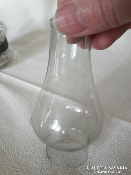 Antique old small floodlight vigil kerosene lamp cast glass body bladder pattern cylinder 1880 k.
