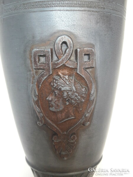 Antique old table petroleum urn lamp, cast iron base metal body classicizing decoration around 1880