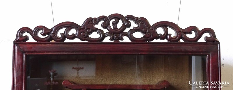 1K328 old carved oriental mahogany wall cabinet with glass door 77 x 46 x 11.5 Cm
