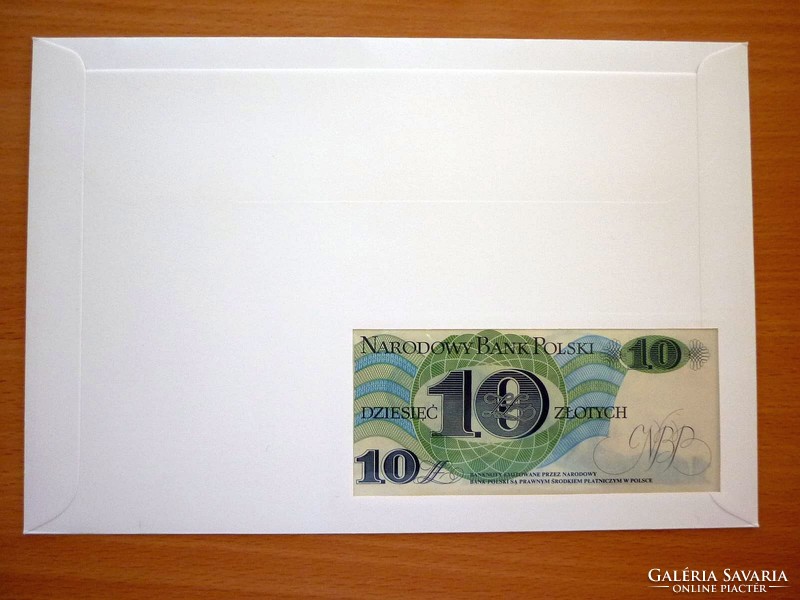 Banknote and stamped envelope 1985 Polish 10 zlotys 1982 unc