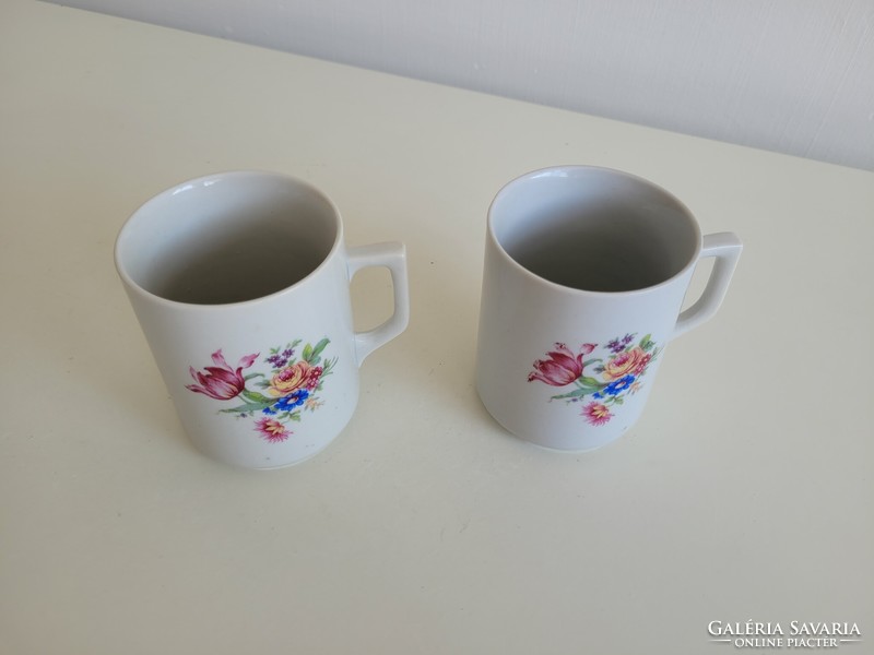 Régi 2 db Zsolnay porcelán bögre virágos teás csésze pajzspecsétes