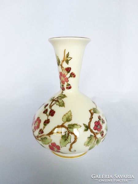 Zsolnay burgundy flower pattern narrow neck vase