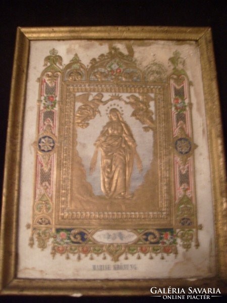 M-12 Antik Mariane Krönung  dús aranyozás ikonszerű üveglapos1800-as év eleje 26 x21 cm kép ritkaság