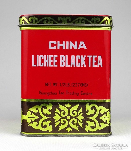 1J684 Régi kínai piros teás fémdoboz pléh doboz China Lichee Black Tea