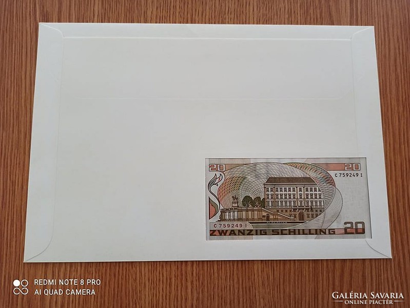 Banknote envelope 1988 austria 20 schilling 1986 unc
