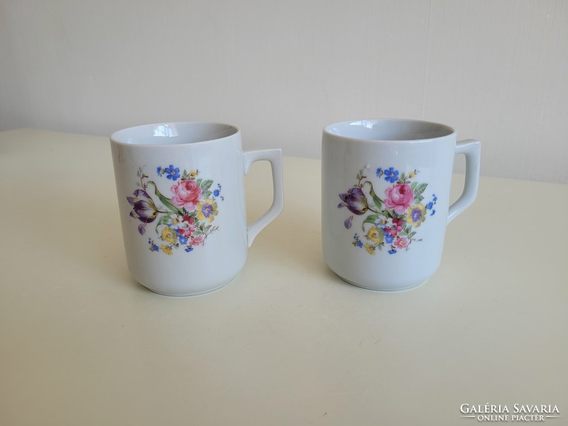 Old 2 Zsolnay porcelain mugs with flowers