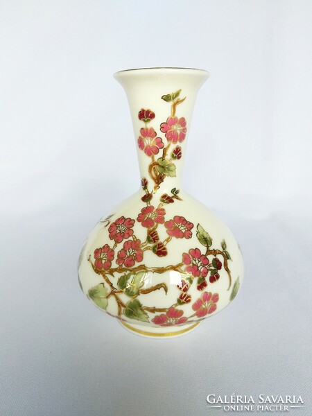 Zsolnay burgundy flower pattern narrow neck vase