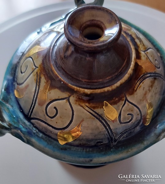 Türkiz aranyozott kerámia illóolaj tartó edény