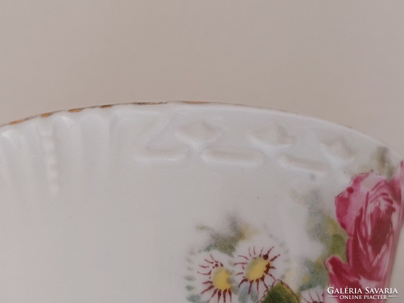 Régi rózsás nefelejcses porcelán csésze népi vintage bögre