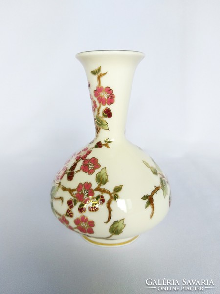 Zsolnay burgundy flower pattern narrow neck vase