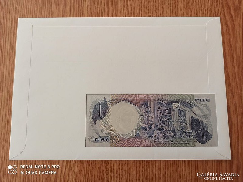 Banknote and stamped envelope 1996 Philippines 1 piso 1969 unc