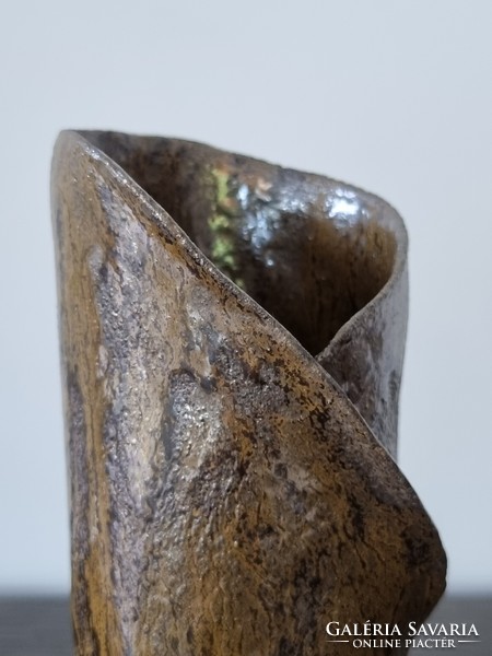 Vintage earthenware vase with eosin glaze - marked studio work