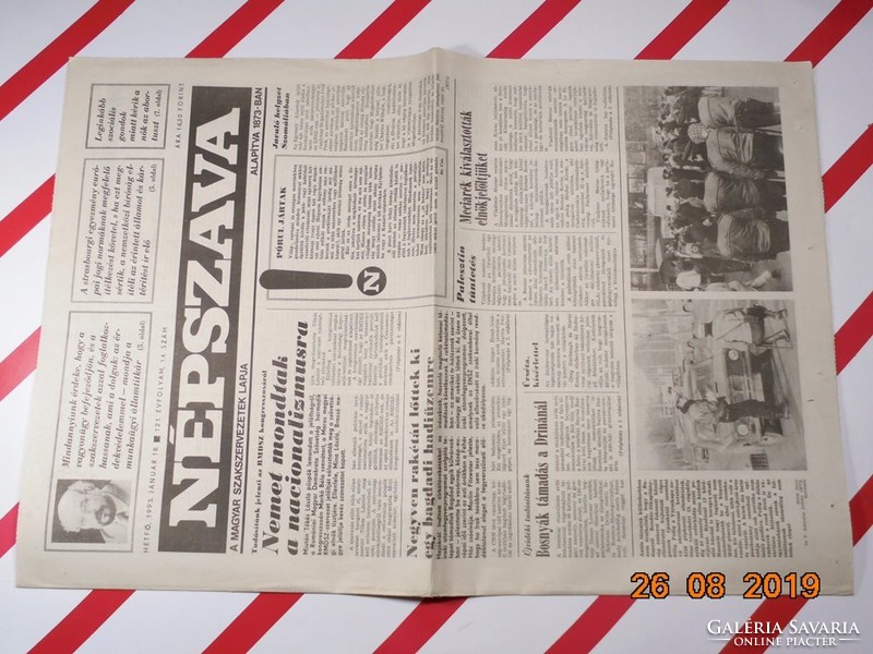 Régi retro újság - Népszava - 1993 január 18.  - A Magyar Szakszervezetek Lapja