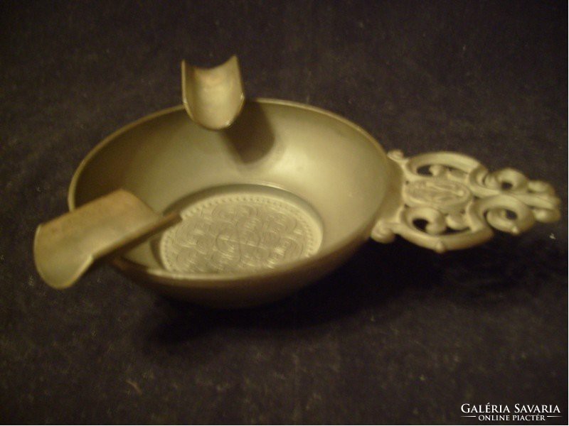Antique, marked zinn art nouveau decorative ashtray with handle