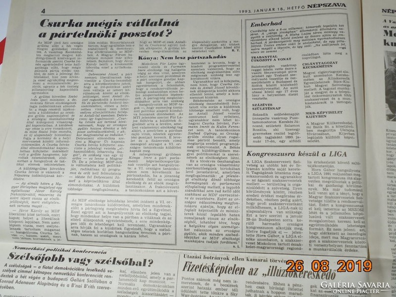 Régi retro újság - Népszava - 1993 január 18.  - A Magyar Szakszervezetek Lapja