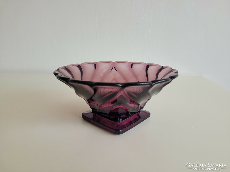 Régi retro lila talpas üvegtál asztalközép kínáló tál mid century