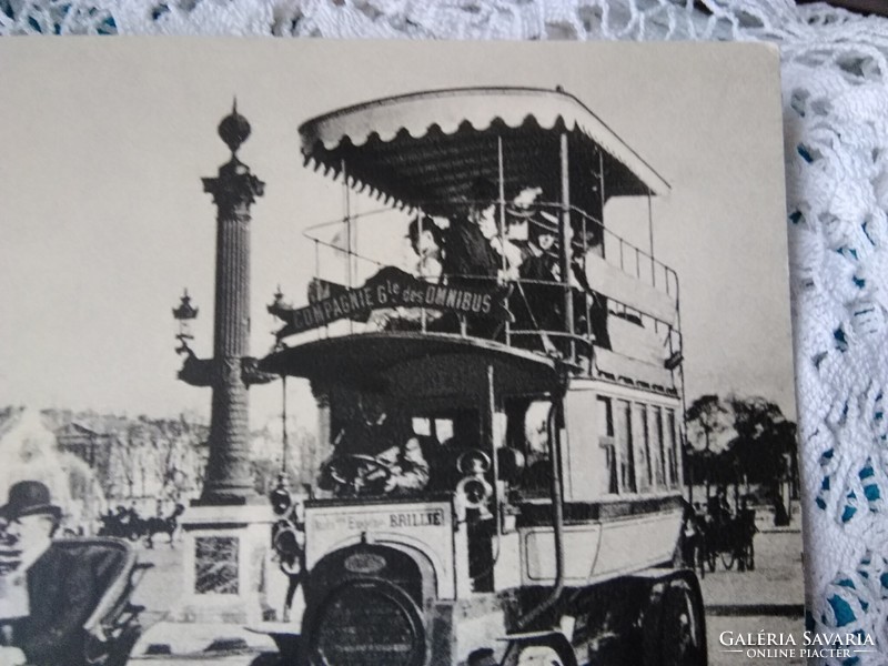 Francia reprint képeslap Párizs, omnibusz, lovasfogat, lovashintó, utcakép