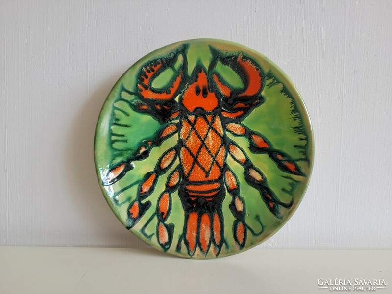 Retro old marked wall ornament crab motif mid century ceramic wall bowl