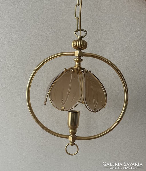 Ceiling chandelier, lamp - material: metal (copper?) and glass - vintage, beautiful piece