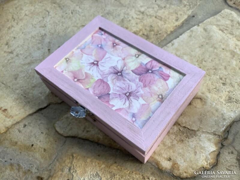 Decoupage pink floral mirror gift box treasure chest box