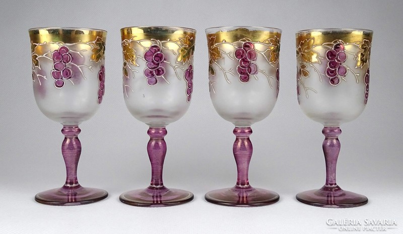 1I019 Gyönyörű aranyozott szőlőfürtös pohár készlet 4 darab