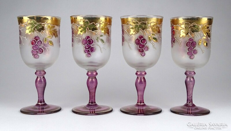 1I019 Gyönyörű aranyozott szőlőfürtös pohár készlet 4 darab