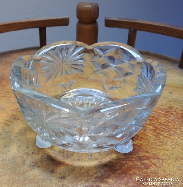 Three-legged cast glass thick serving bowl