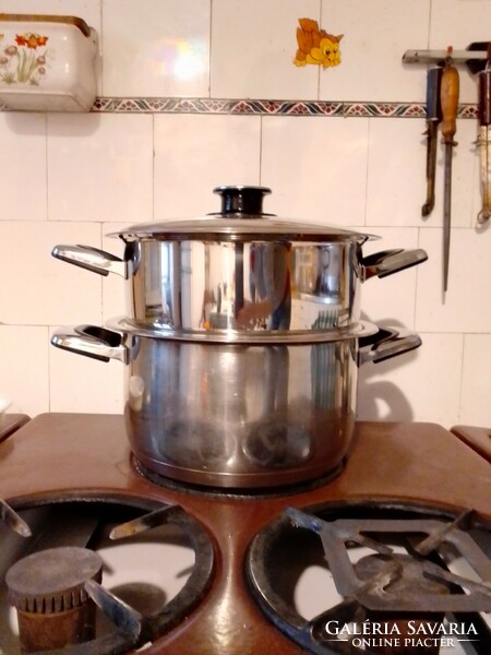 Zepter two-part stainless steel cooking and steaming pot, used, good condition, 5+5 liters, with lid