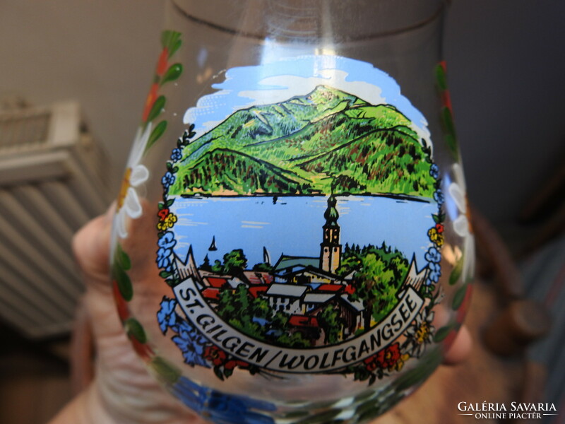 St. Gilgen / Wolfgangsee tájképes talpas üveg pohár, kehely